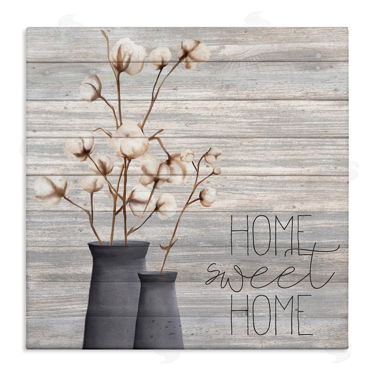 Grey Home Sweet Cotton Flowers Canvas Wall Art, Home Decor by Kimberly Allen