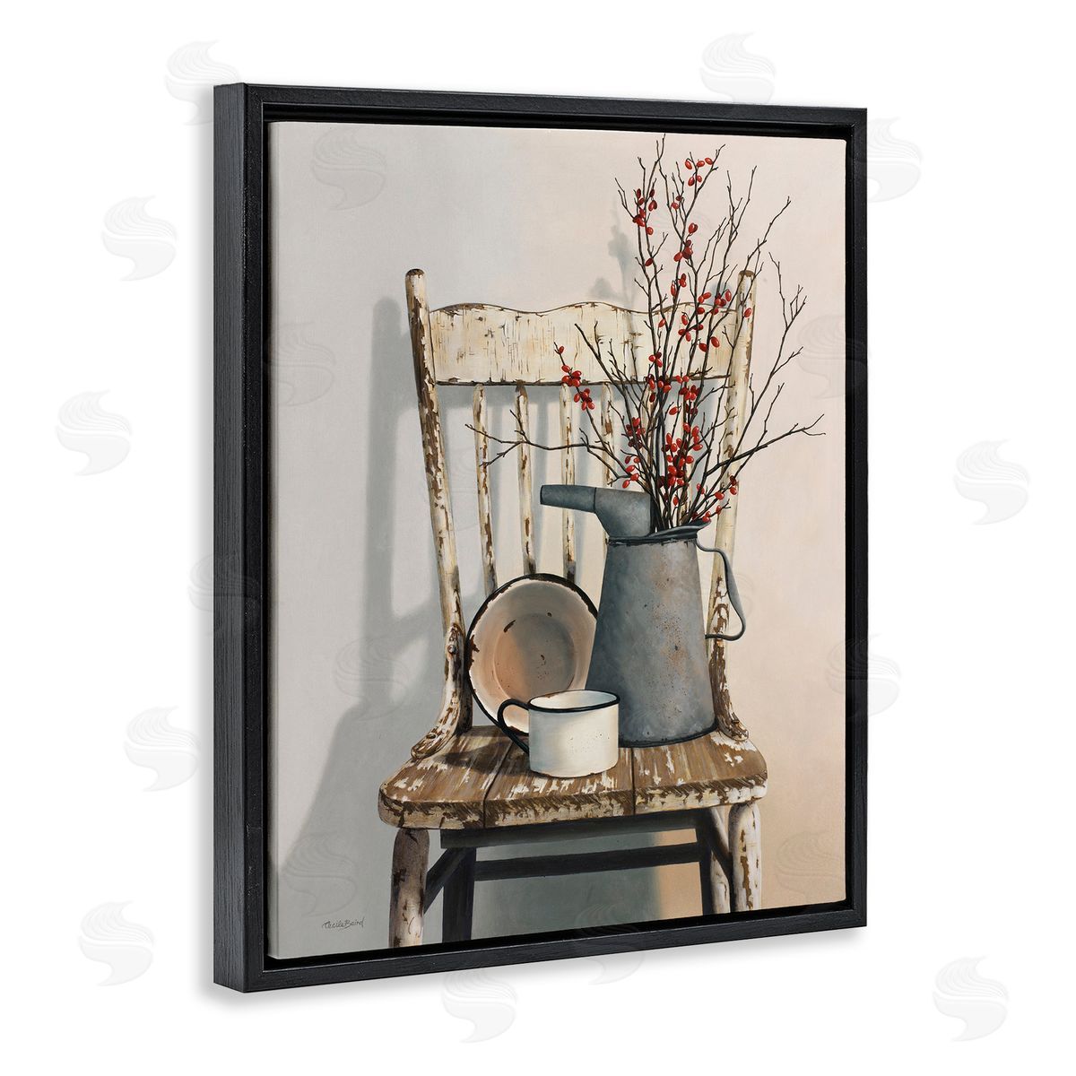 Vintage Rustic Still Life Black Floating Frame Canvas Wall Art, Home Decor by Cecile Baird