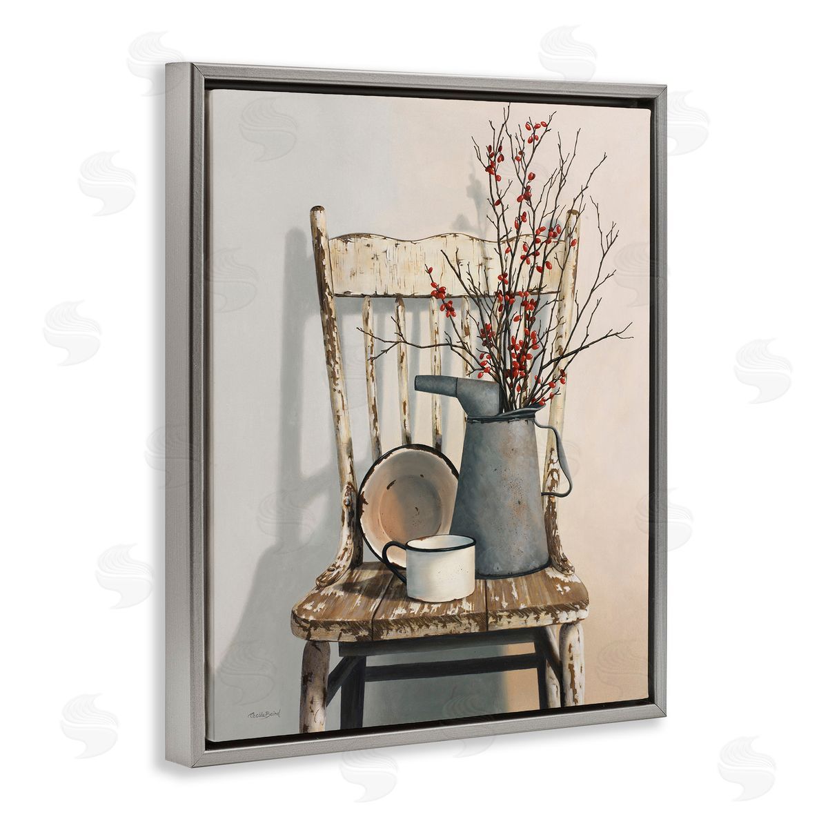Vintage Rustic Still Life Grey Floating Frame Canvas Wall Art, Home Decor by Cecile Baird