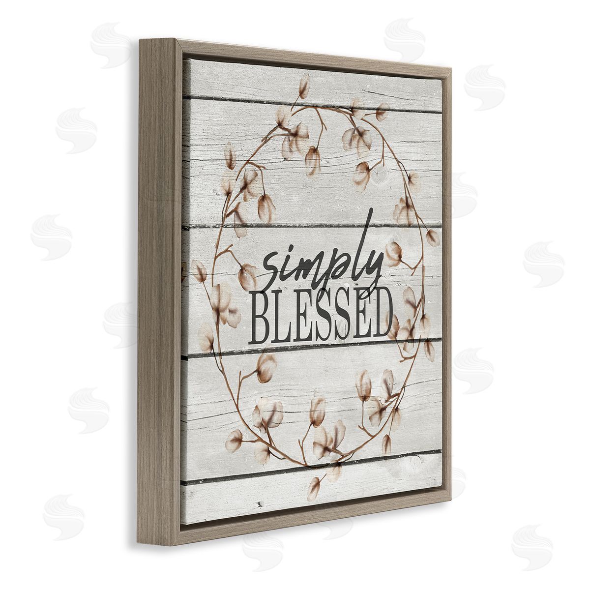 Simply Blessed Rustic Wreath Brown Floating Frame Canvas Wall Art, Home Decor by Kimberly Allen