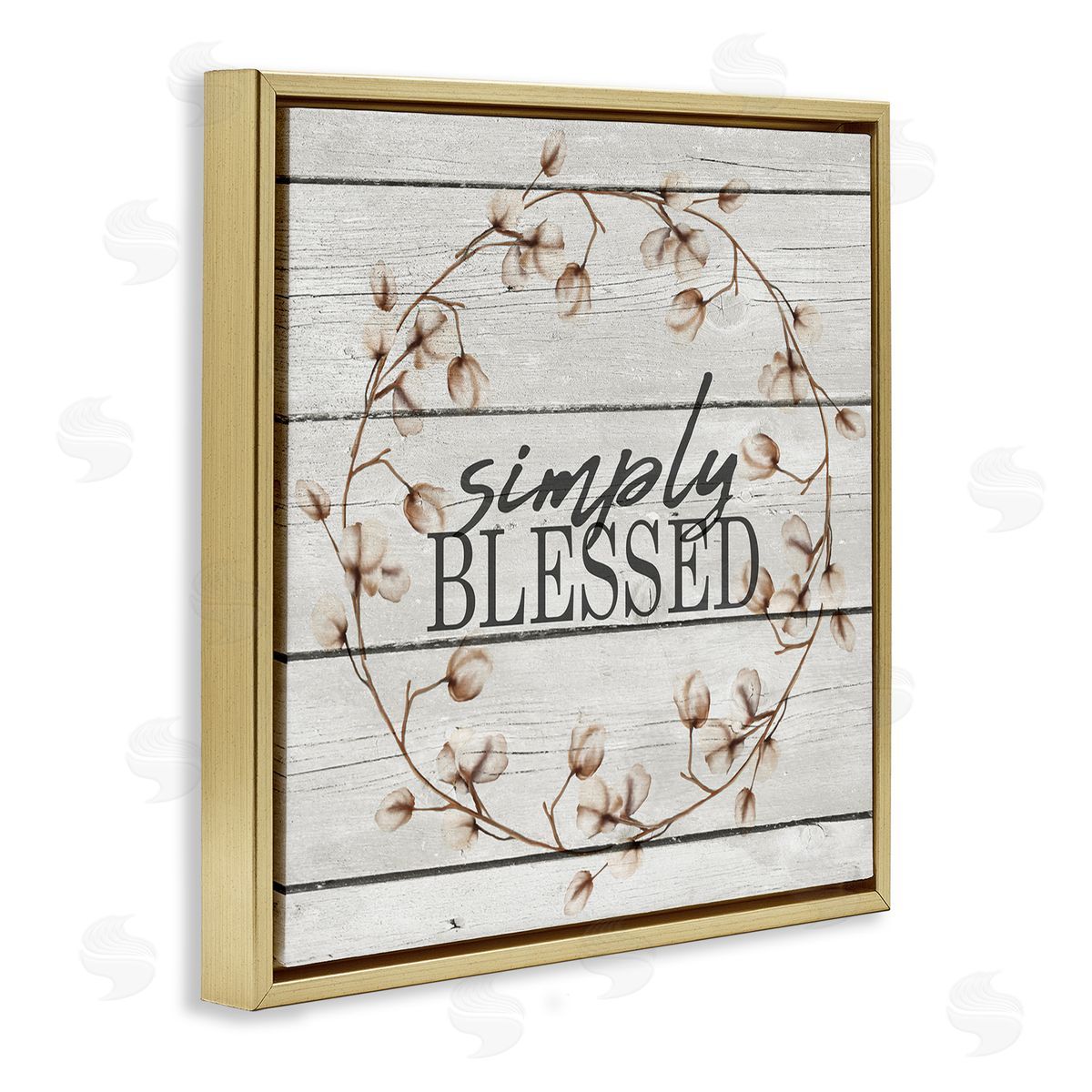 Simply Blessed Rustic Wreath Gold Floating Frame Canvas Wall Art, Home Decor by Kimberly Allen