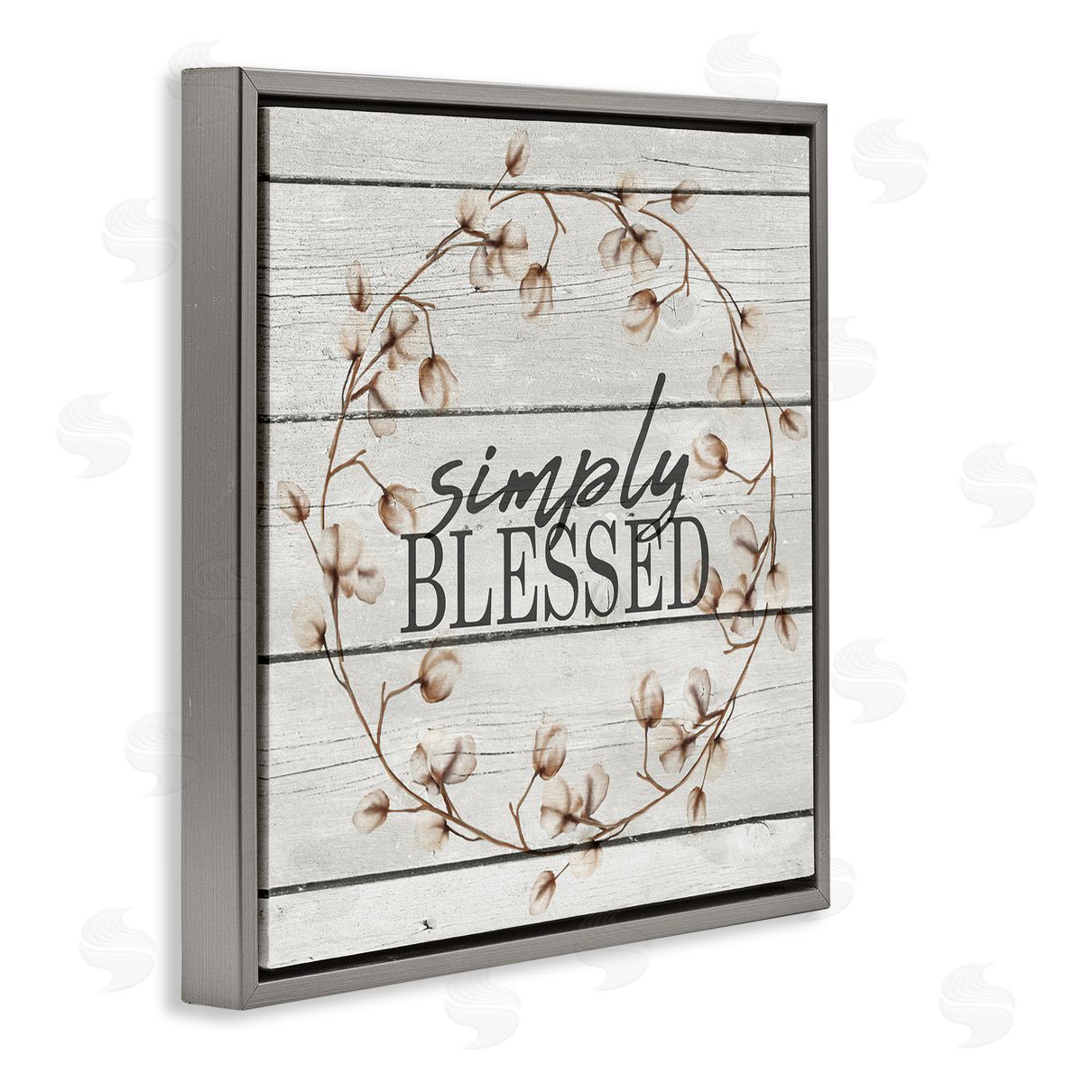 Simply Blessed Rustic Wreath Grey Floating Frame Canvas Wall Art, Home Decor by Kimberly Allen