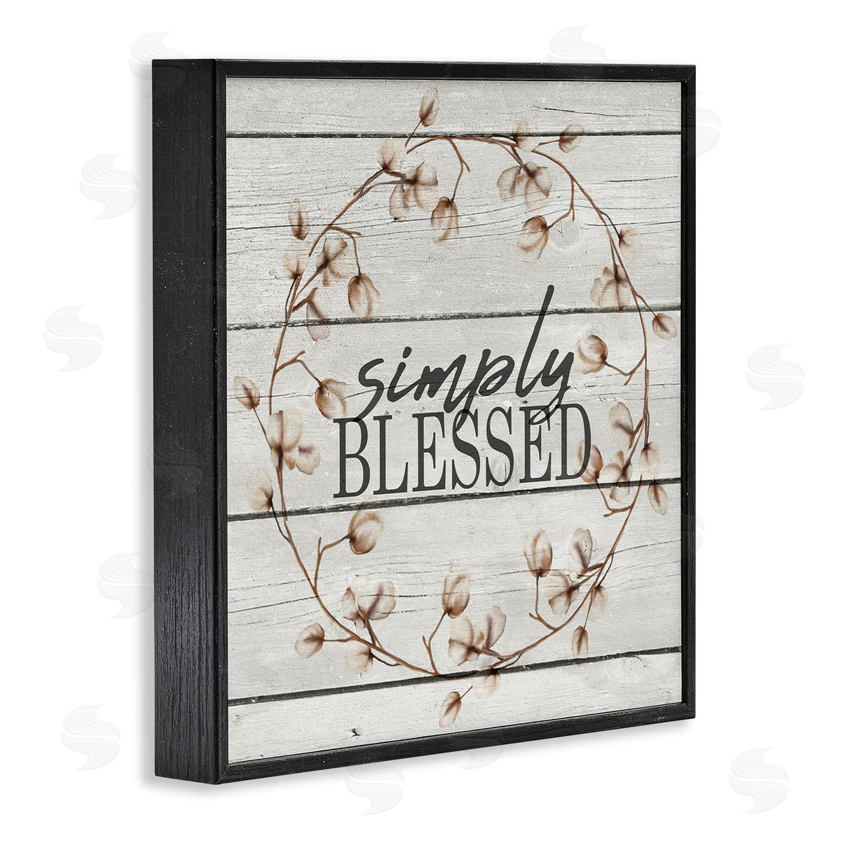 Simply Blessed Rustic Wreath Black Frame Print Wall Art, Home Decor by Kimberly Allen