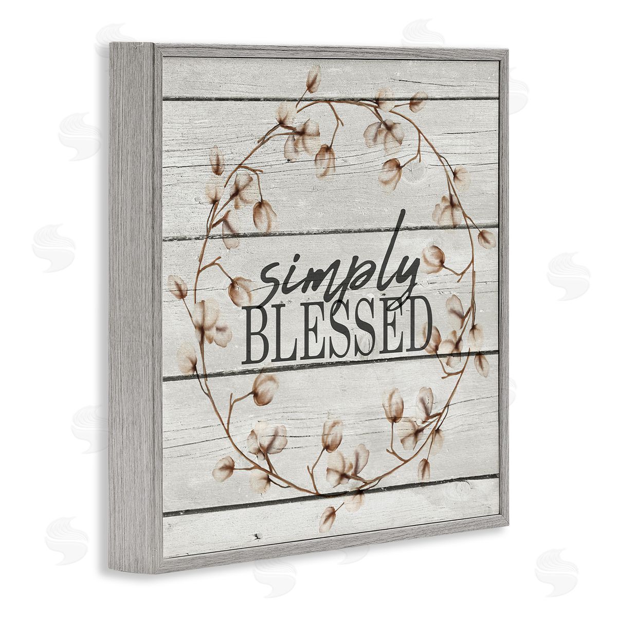 Simply Blessed Rustic Wreath Grey Frame Print Wall Art, Home Decor by Kimberly Allen