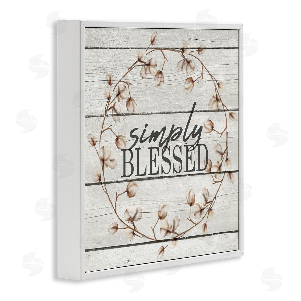 Simply Blessed Rustic Wreath White Frame Print Wall Art, Home Decor by Kimberly Allen