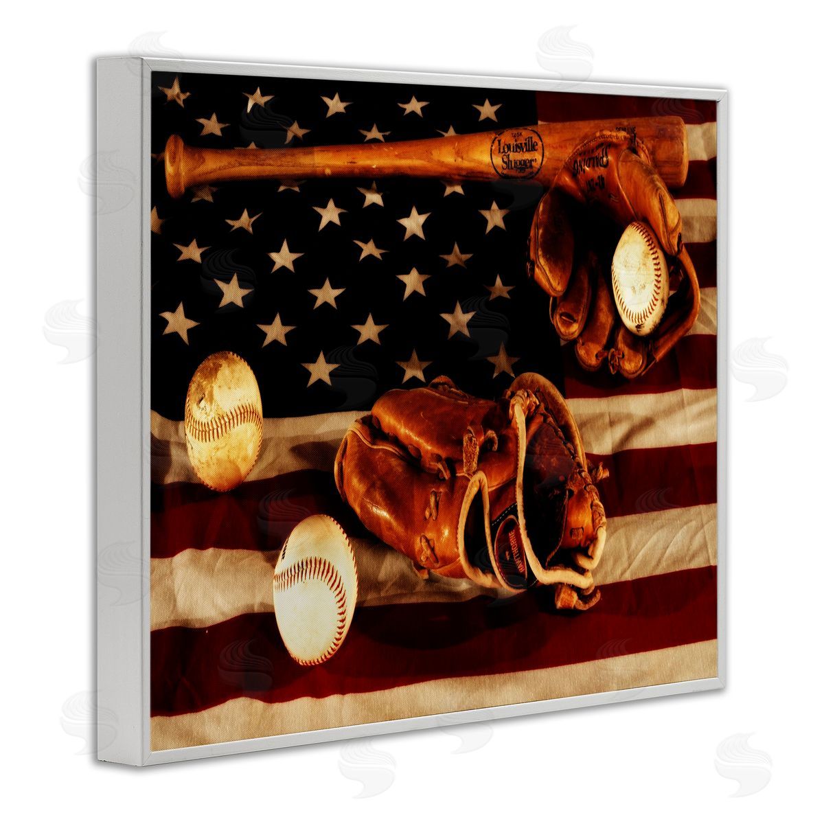 Vintage American Flag Baseball Photo White Frame Print Wall Art, Home Decor by Daniel Sproul
