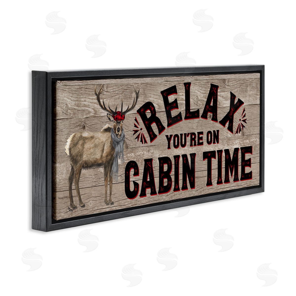 Cabin Time Phrase with Deer Black Floating Frame Canvas Wall Art, Home Decor by Tara Reed