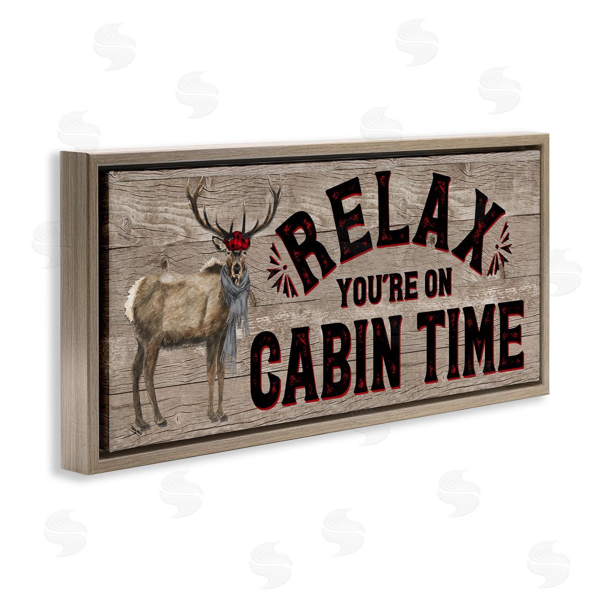 Cabin Time Phrase with Deer Brown Floating Frame Canvas Wall Art, Home Decor by Tara Reed