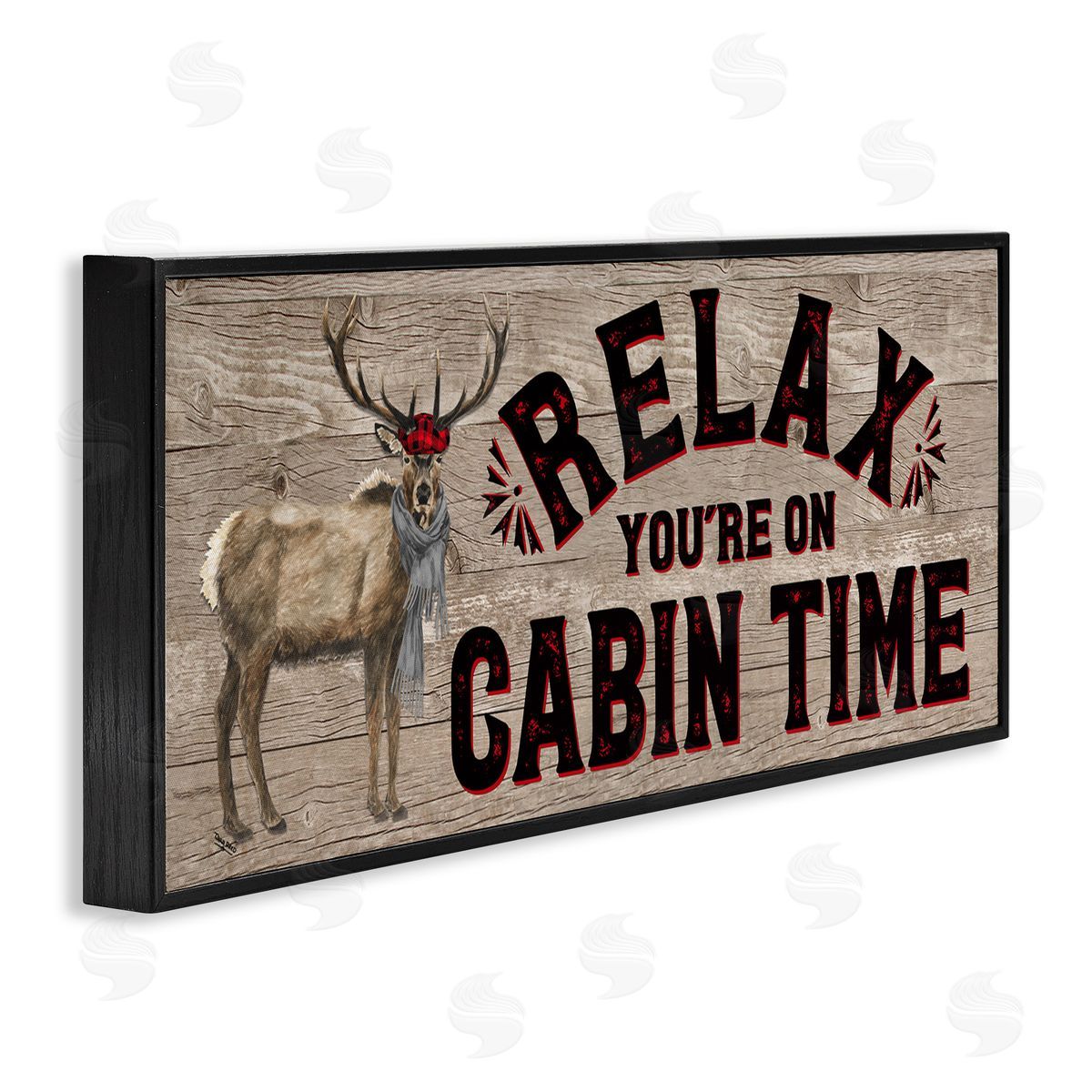 Cabin Time Phrase with Deer Black Frame Print Wall Art, Home Decor by Tara Reed