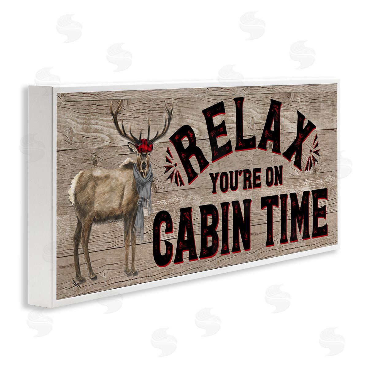 Cabin Time Phrase with Deer White Frame Print Wall Art, Home Decor by Tara Reed