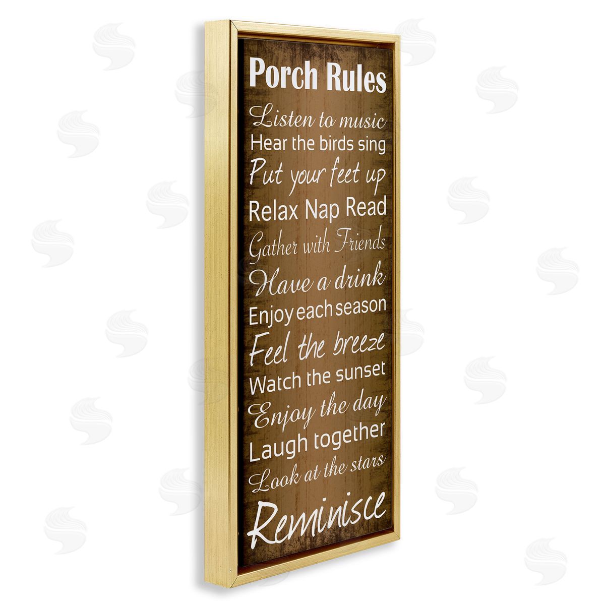 Porch Rules Country Rustic Gold Floating Frame Canvas Wall Art, Home Decor by Lauren Gibbons
