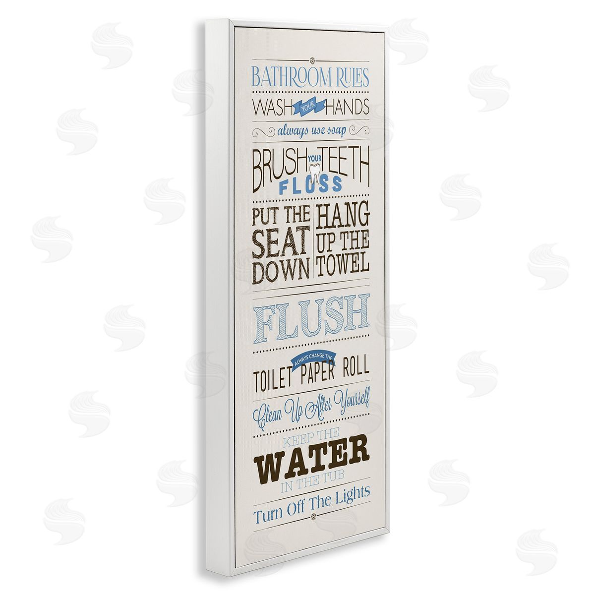 Bathroom Rules Vintage List White Frame Print Wall Art, Home Decor by Stephanie Workman Marrott
