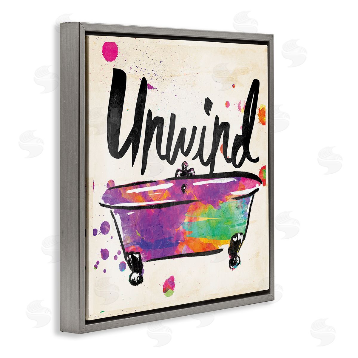 Unwind Rainbow Colors Icon Bath Grey Floating Frame Canvas Wall Art, Home Decor by Jace Grey