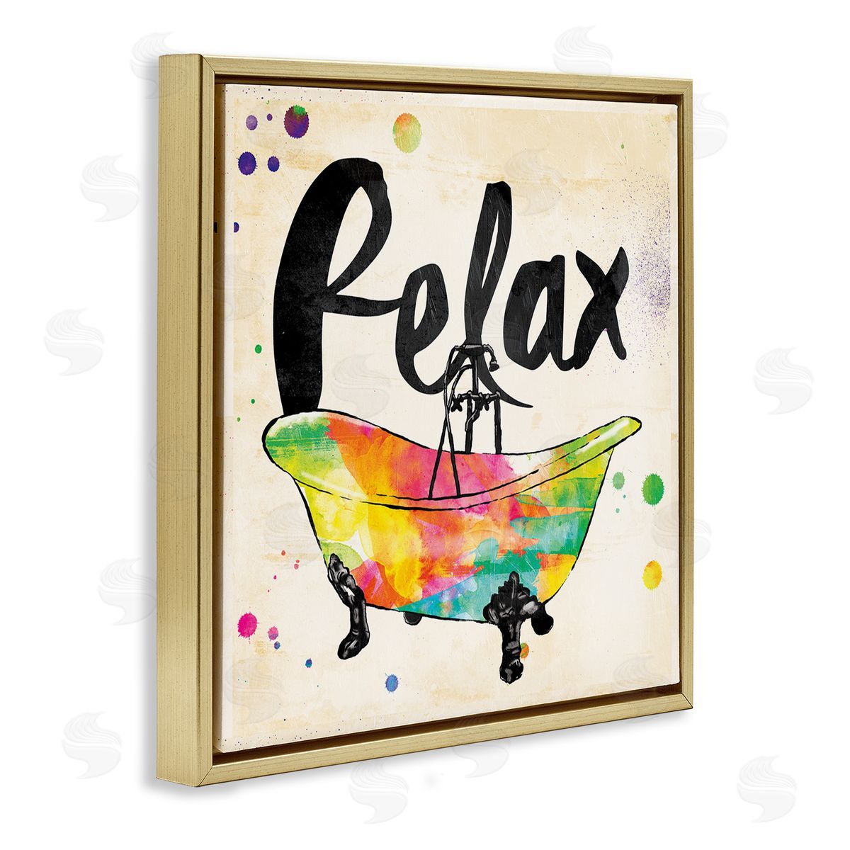 Relax Rainbow Colors Icon Bath Gold Floating Frame Canvas Wall Art, Home Decor by Jace Grey