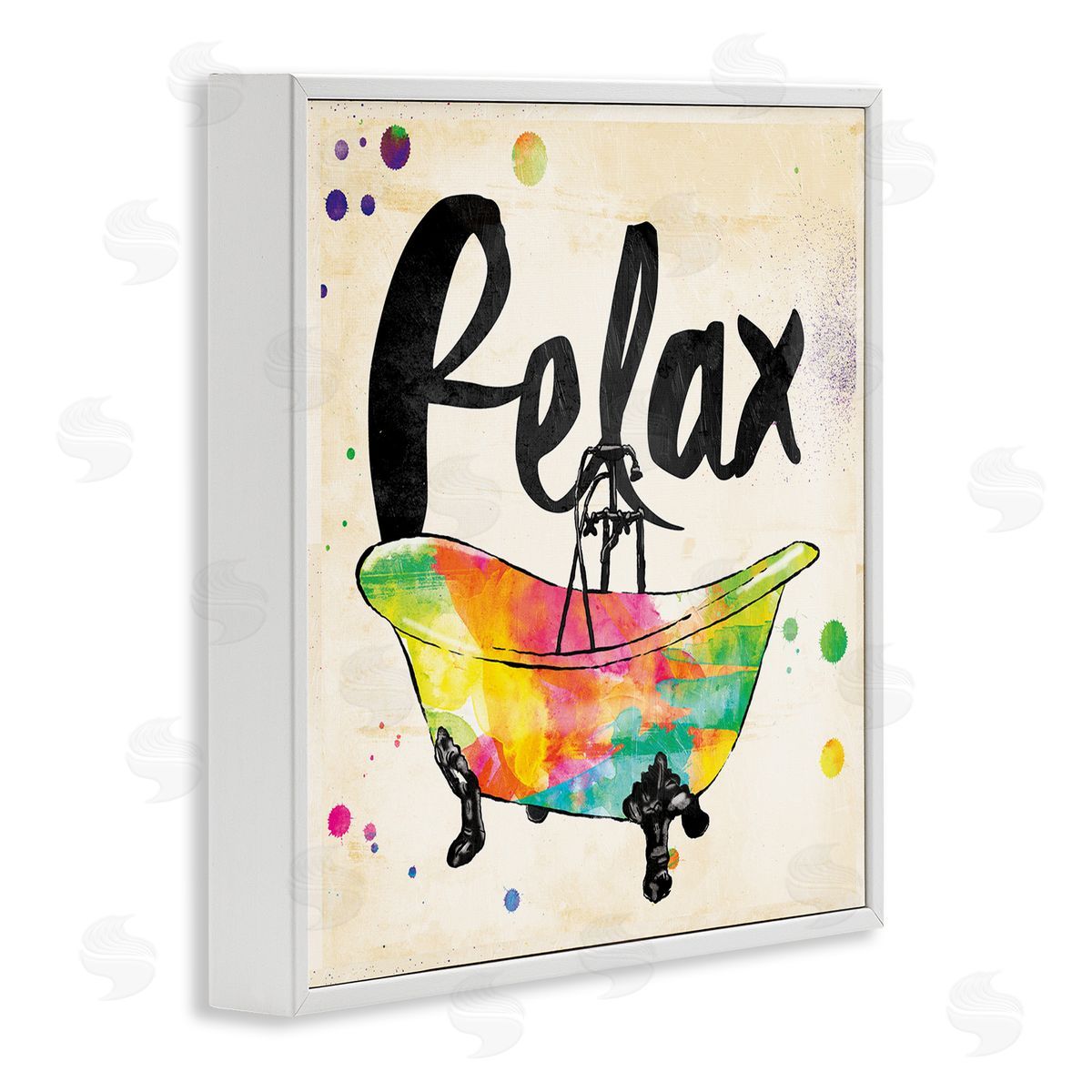 Relax Rainbow Colors Icon Bath White Frame Print Wall Art, Home Decor by Jace Grey