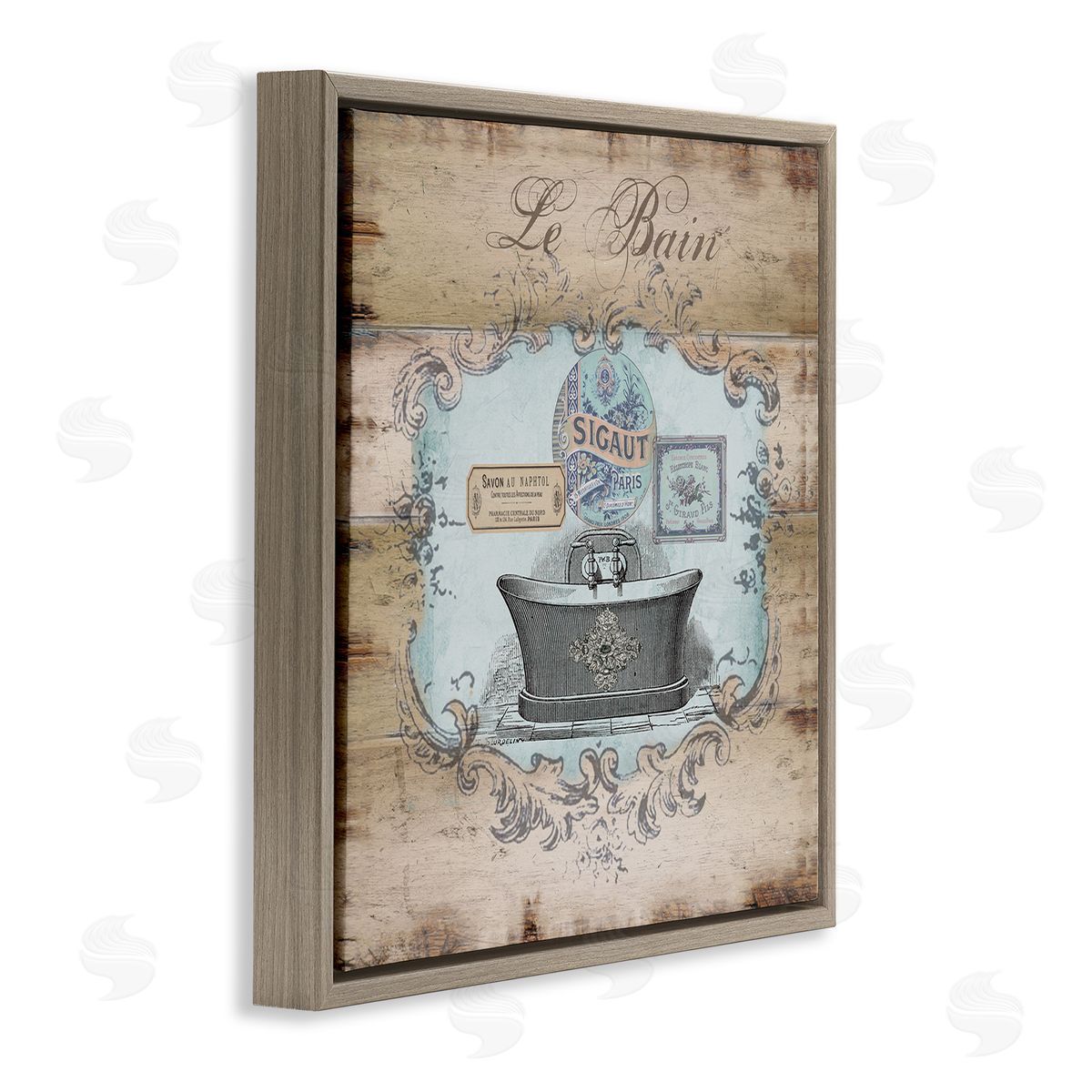 Le Bain Vintage Style Bath Brown Floating Frame Canvas Wall Art, Home Decor by Tre Sorelle Studios