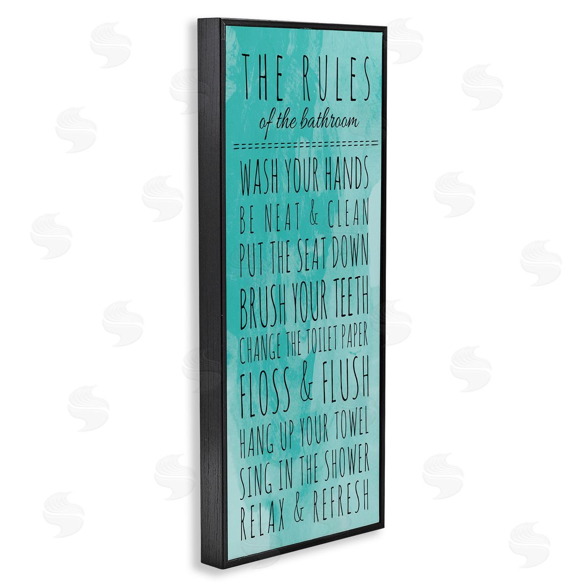 Bathroom Rules on Turquoise Black Frame Print Wall Art, Home Decor by Anna Quach