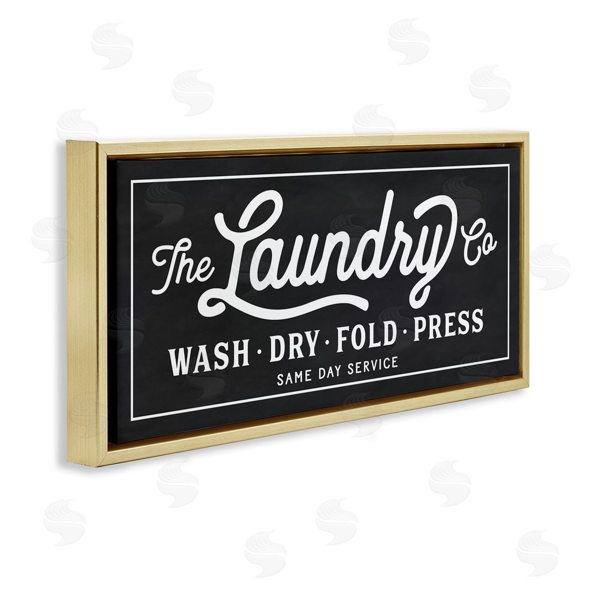 Vintage Laundry Sign Cursive Typography Gold Floating Frame Canvas Wall Art, Home Decor by Lettered and Lined