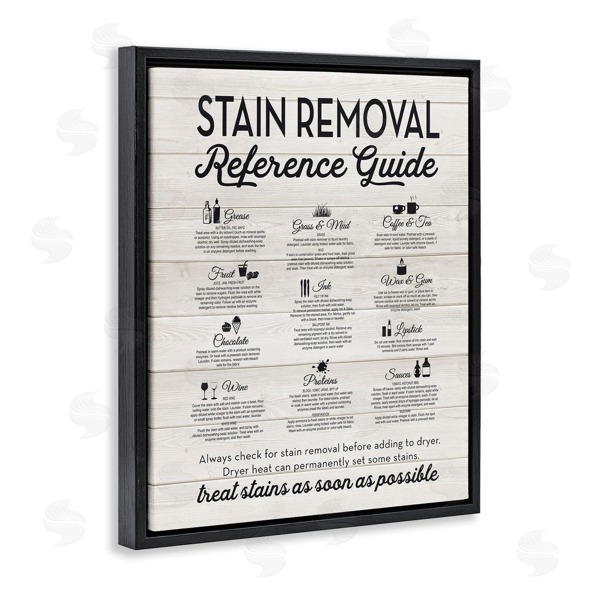 Stain Removal Reference Guide Black Floating Frame Canvas Wall Art, Home Decor by Lettered and Lined