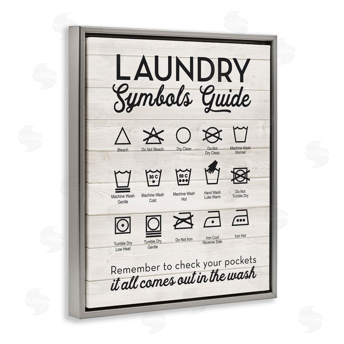 Rustic Laundry Symbols Guide Grey Floating Frame Canvas Wall Art, Home Decor by Lettered and Lined