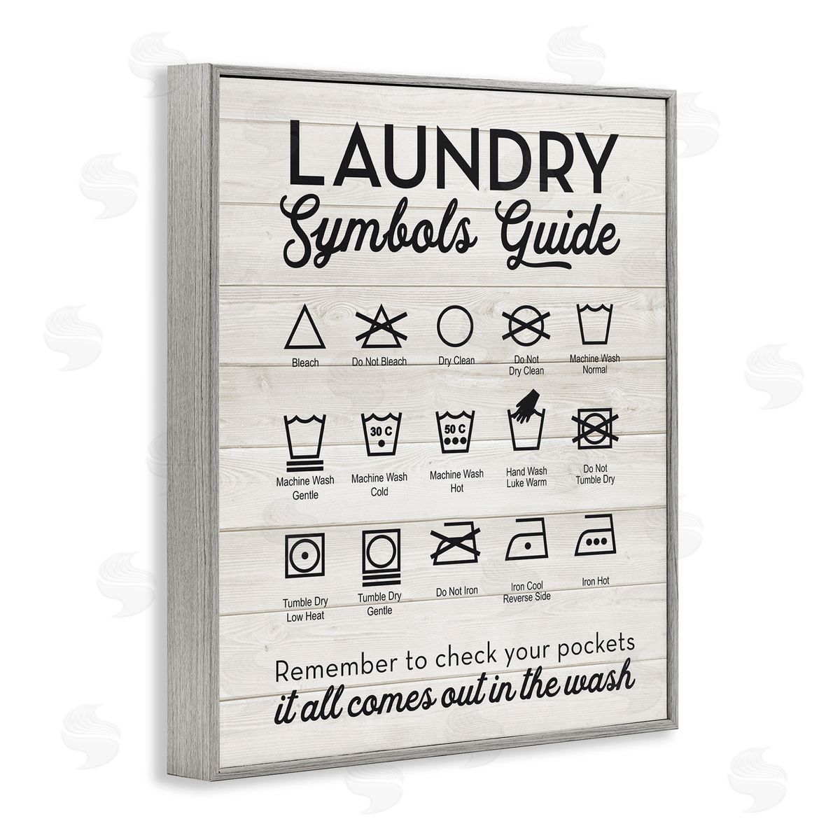 Rustic Laundry Symbols Guide Grey Frame Print Wall Art, Home Decor by Lettered and Lined