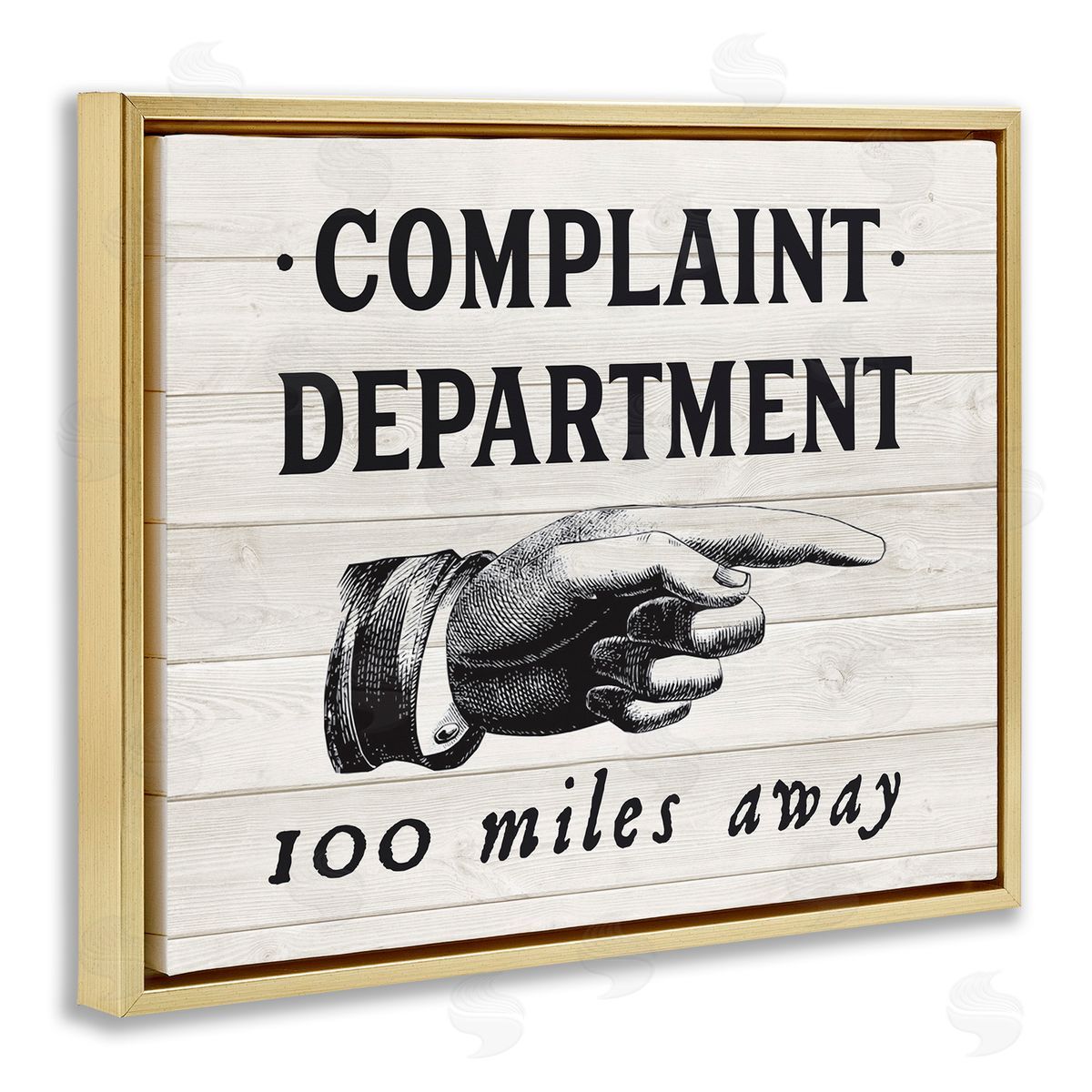 Complaint Department 100 Miles Away Gold Floating Frame Canvas Wall Art, Home Decor by Lettered and Lined