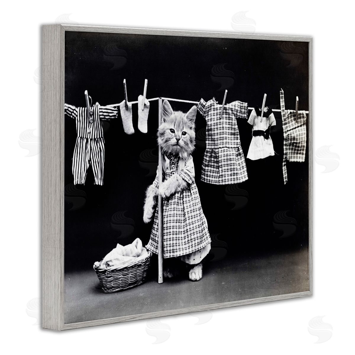 Kitten Does The Laundry Grey Frame Print Wall Art, Home Decor by Stupell Studio