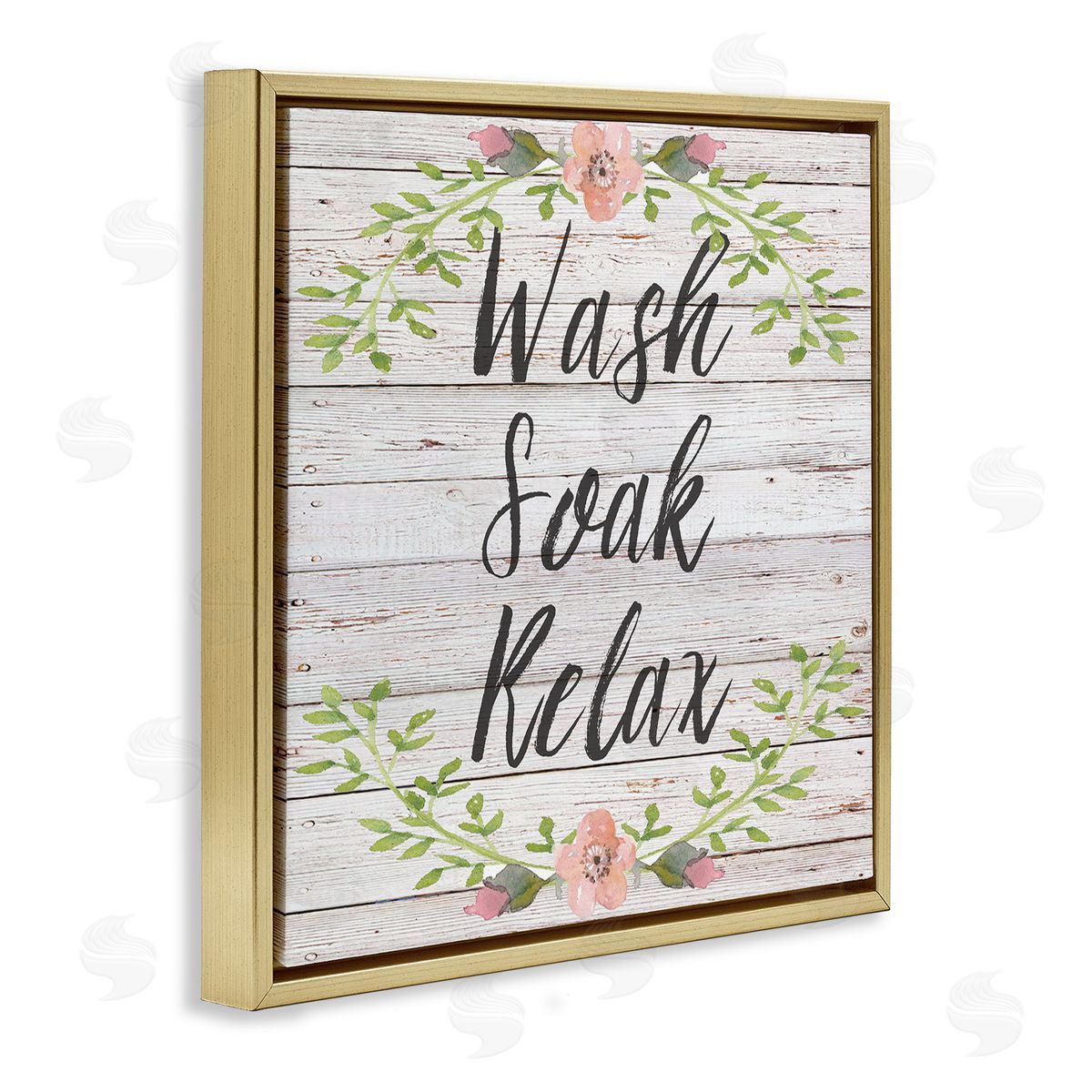 Floral Wash Soak Relax Gold Floating Frame Canvas Wall Art, Home Decor by Sean Parnell