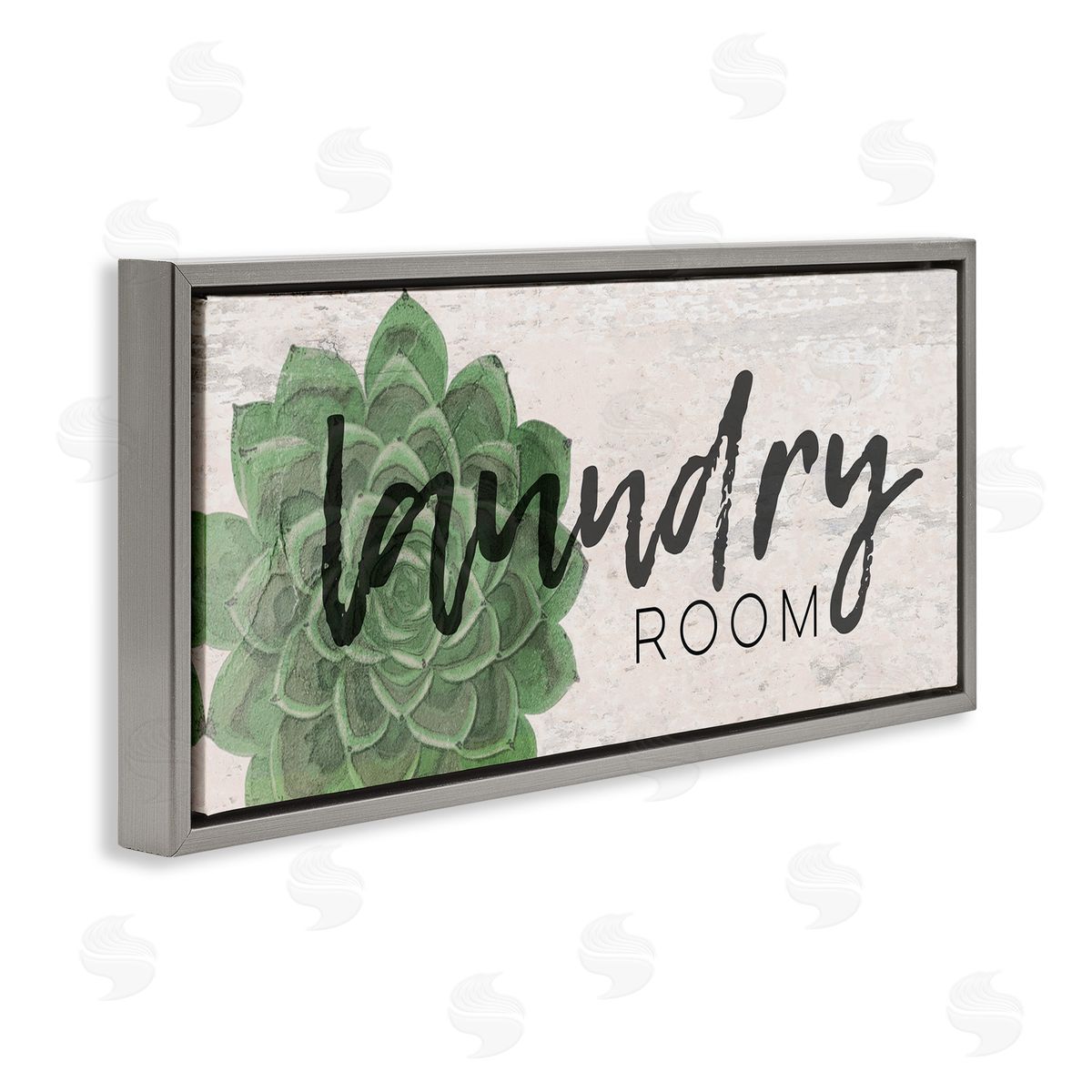 Laundry Room Green Succulent Grey Floating Frame Canvas Wall Art, Home Decor by Jessica Mundo