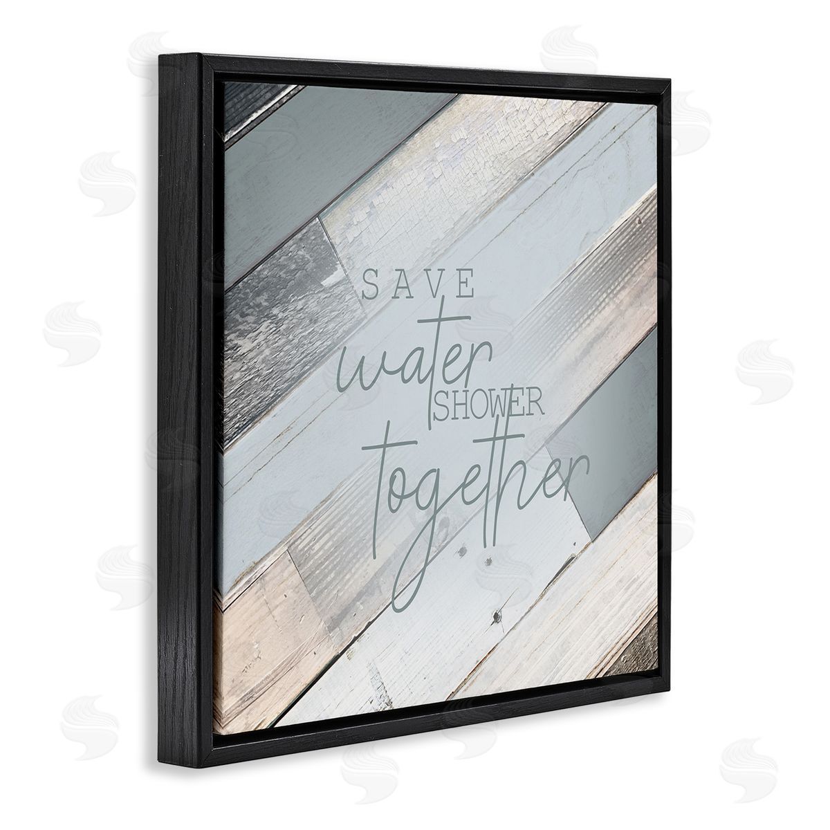 Planked Shower Together Phrase Black Floating Frame Canvas Wall Art, Home Decor by Kimberly Allen
