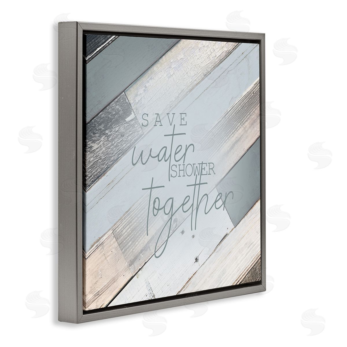 Planked Shower Together Phrase Grey Floating Frame Canvas Wall Art, Home Decor by Kimberly Allen