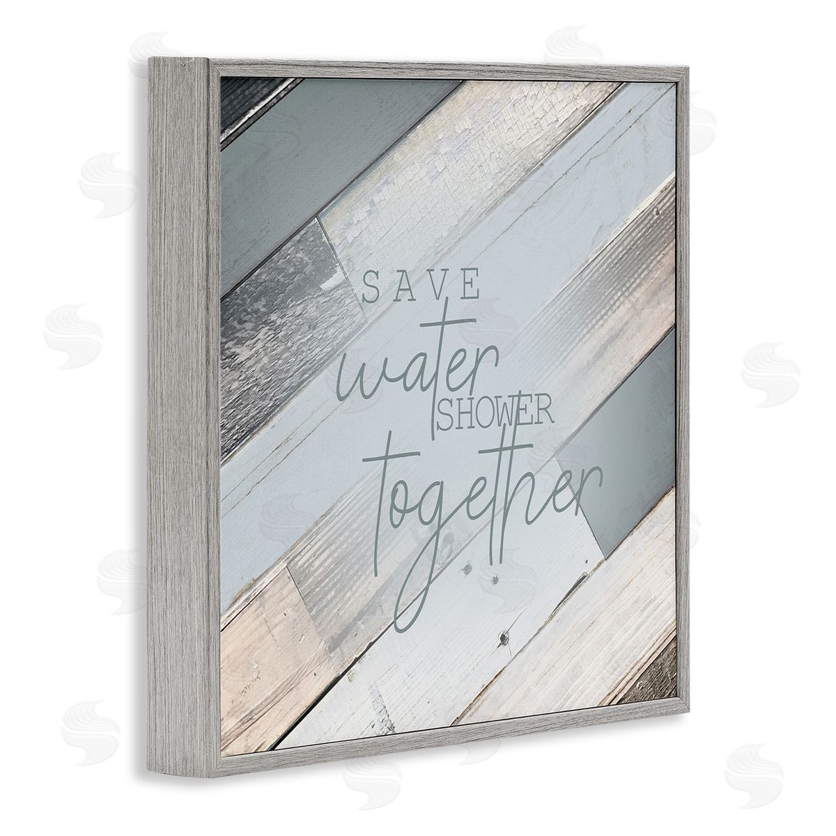 Planked Shower Together Phrase Grey Frame Print Wall Art, Home Decor by Kimberly Allen