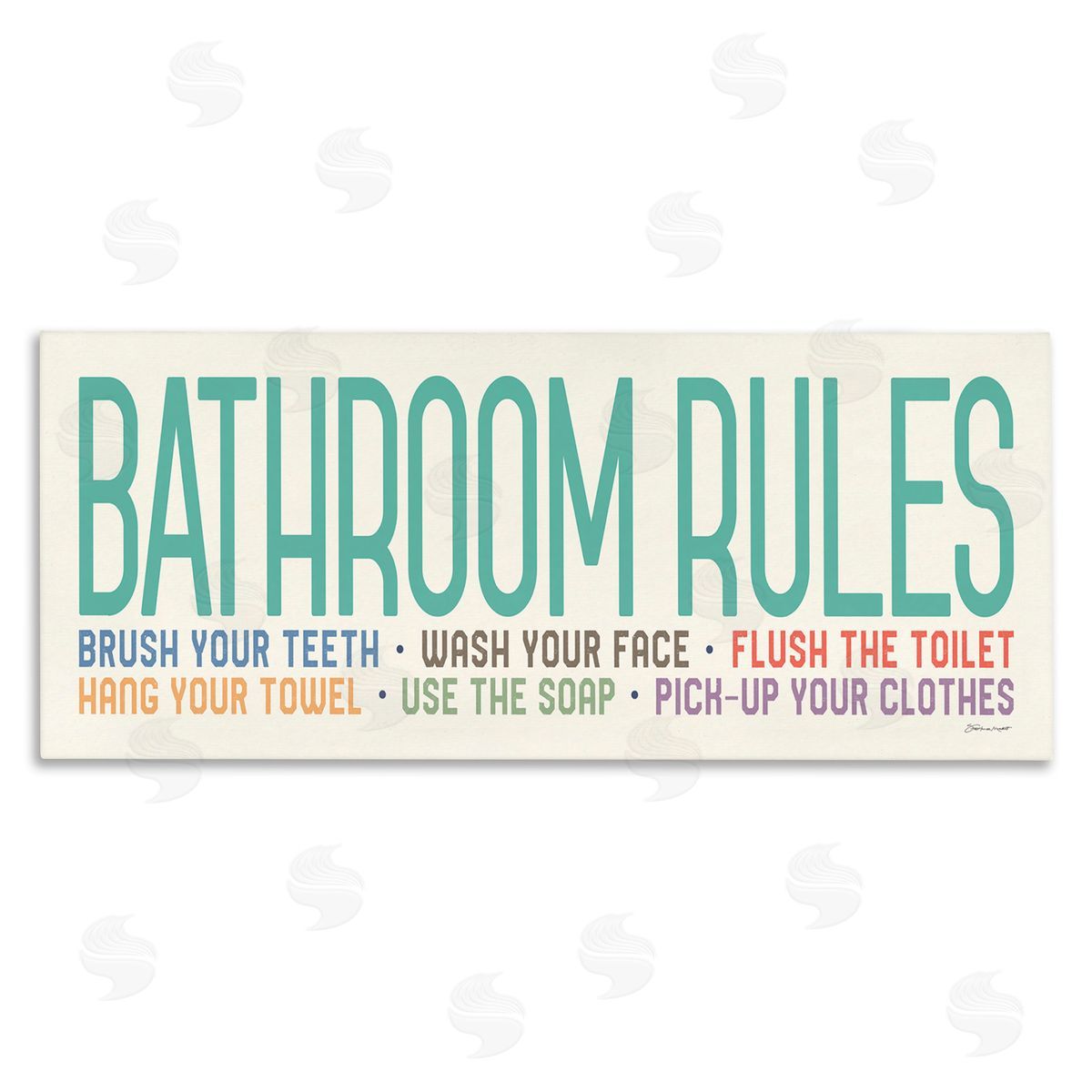 Bathroom Rules with Teal Text Canvas Wall Art, Home Decor by Stephanie Workman Marrott