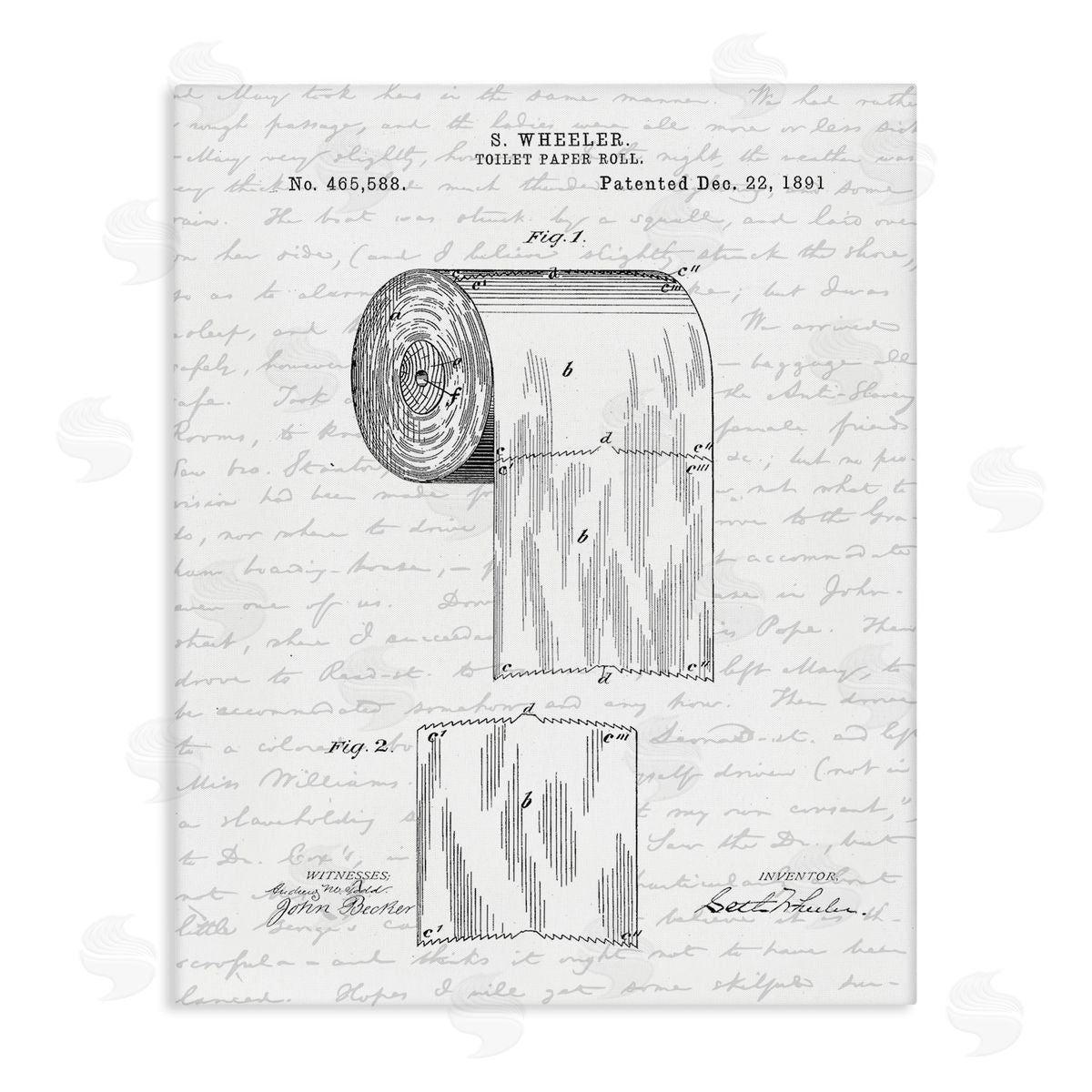 Vintage Toilet Paper Roll Patent Canvas Wall Art, Home Decor by Lettered and Lined
