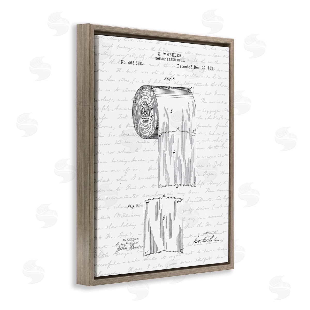 Vintage Toilet Paper Roll Patent Brown Floating Frame Canvas Wall Art, Home Decor by Lettered and Lined