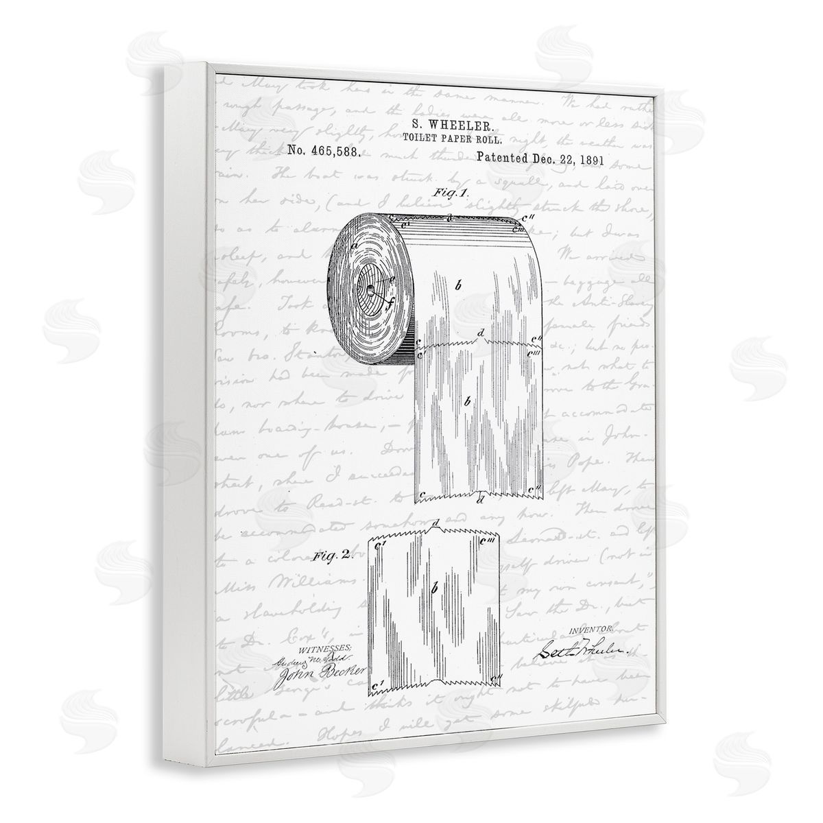 Vintage Toilet Paper Roll Patent White Frame Print Wall Art, Home Decor by Lettered and Lined