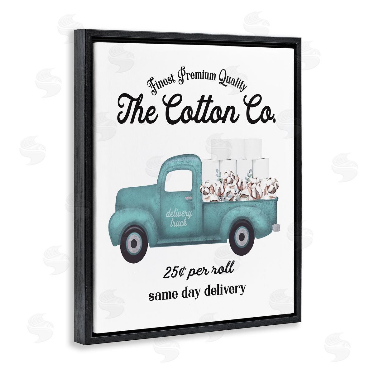 Toilet Paper Cotton Delivery Truck Black Floating Frame Canvas Wall Art, Home Decor by Lettered and Lined