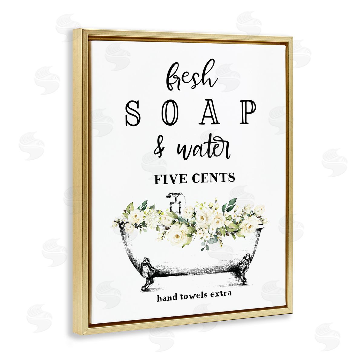 Fresh Soap & Water Bath Tub Gold Floating Frame Canvas Wall Art, Home Decor by Lettered and Lined