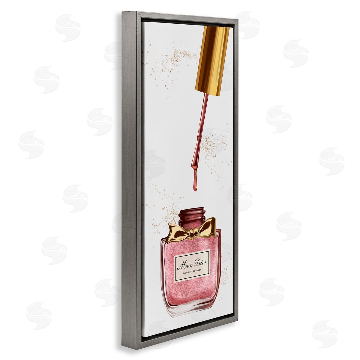 Makeup Nail Polish Brush Gold & Pink Grey Floating Frame Canvas Wall Art, Home Decor by Ziwei Li