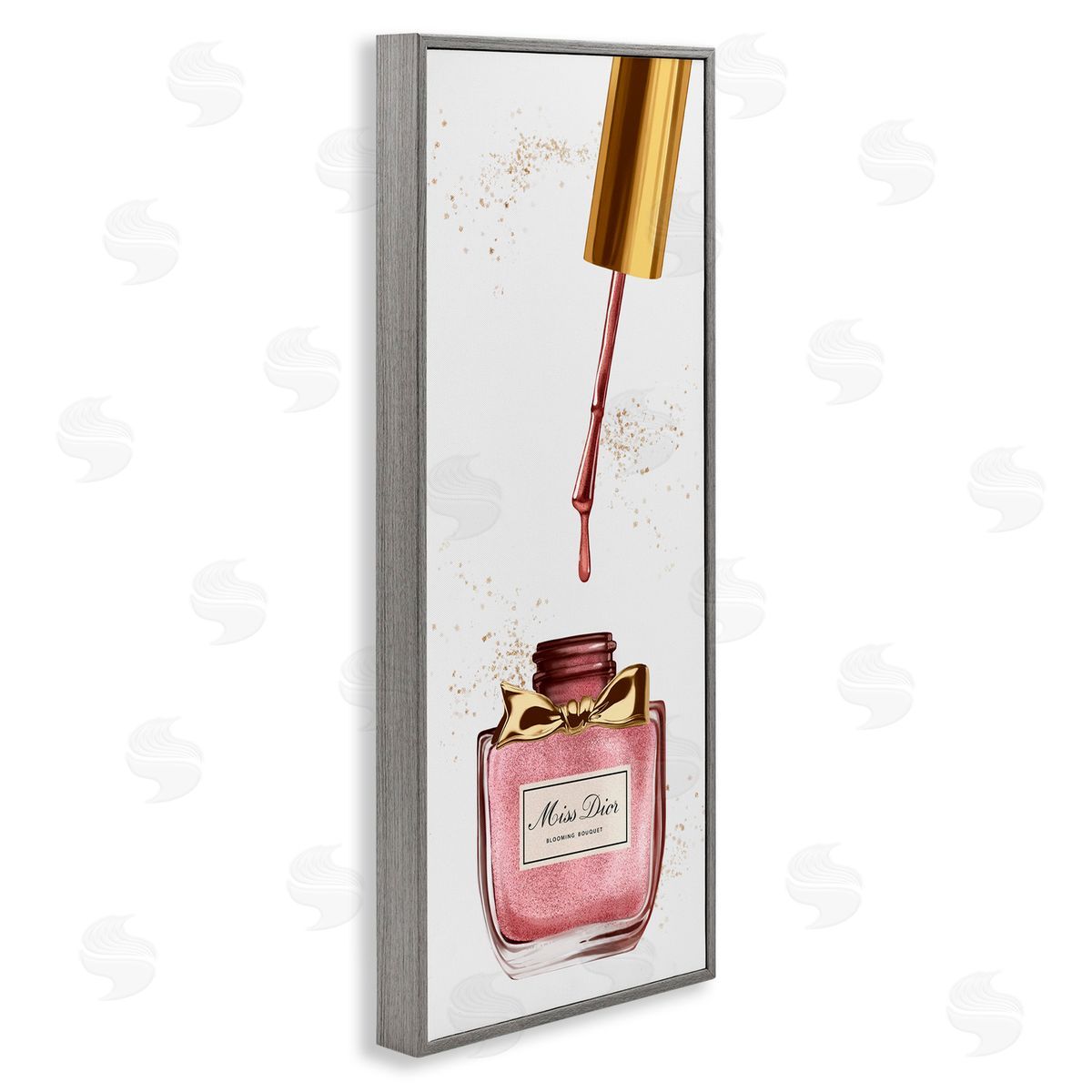 Makeup Nail Polish Brush Gold & Pink Grey Frame Print Wall Art, Home Decor by Ziwei Li