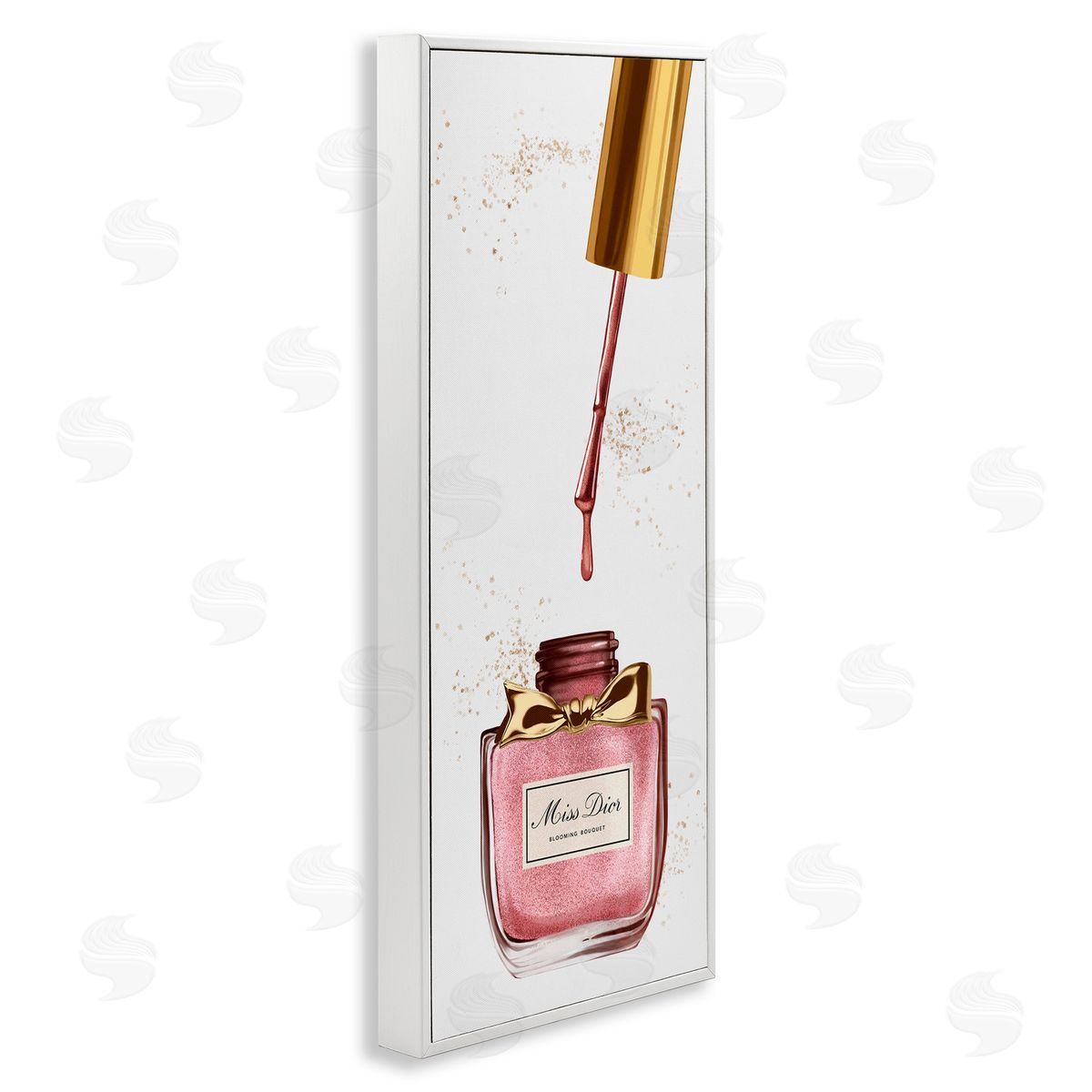 Makeup Nail Polish Brush Gold & Pink White Frame Print Wall Art, Home Decor by Ziwei Li