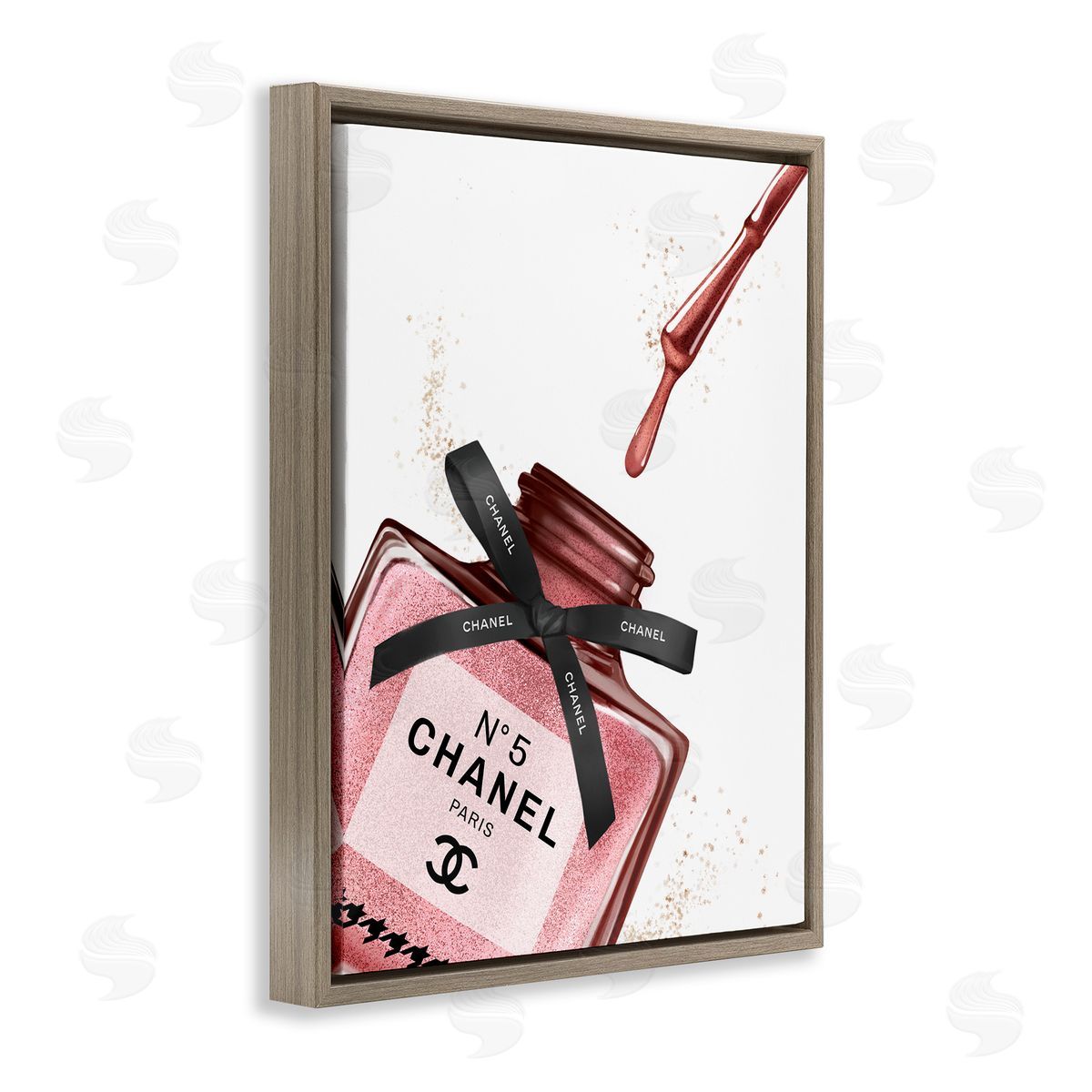 Makeup Nail Polish Brush Drip Brown Floating Frame Canvas Wall Art, Home Decor by Ziwei Li