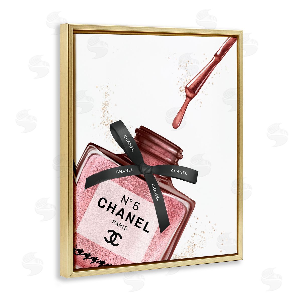 Makeup Nail Polish Brush Drip Gold Floating Frame Canvas Wall Art, Home Decor by Ziwei Li