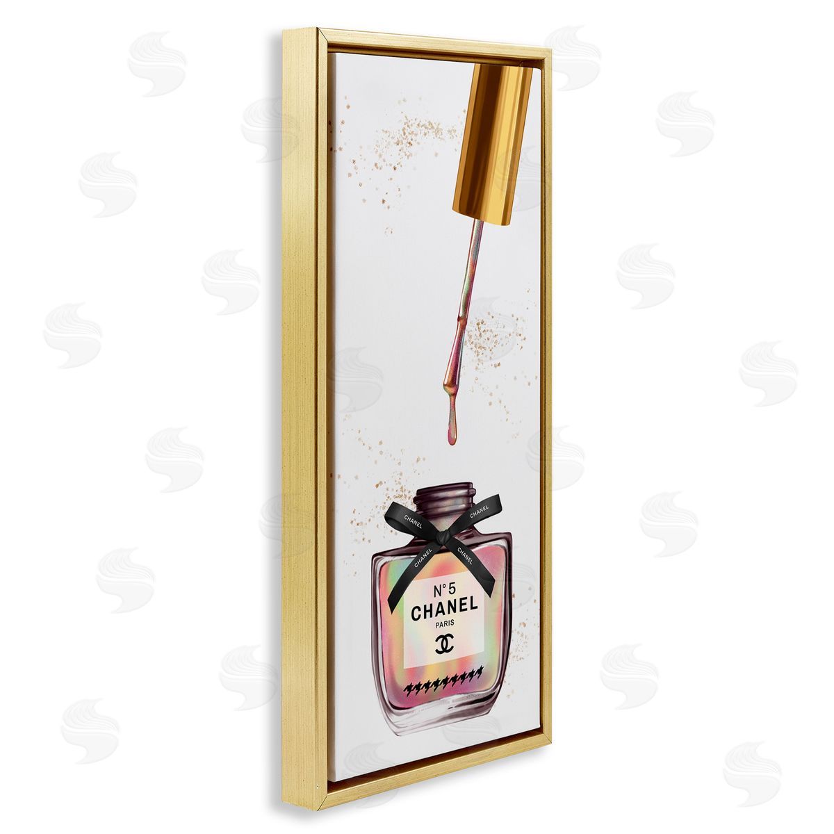 Makeup Nail Polish Brush Rainbow & Gold Gold Floating Frame Canvas Wall Art, Home Decor by Ziwei Li