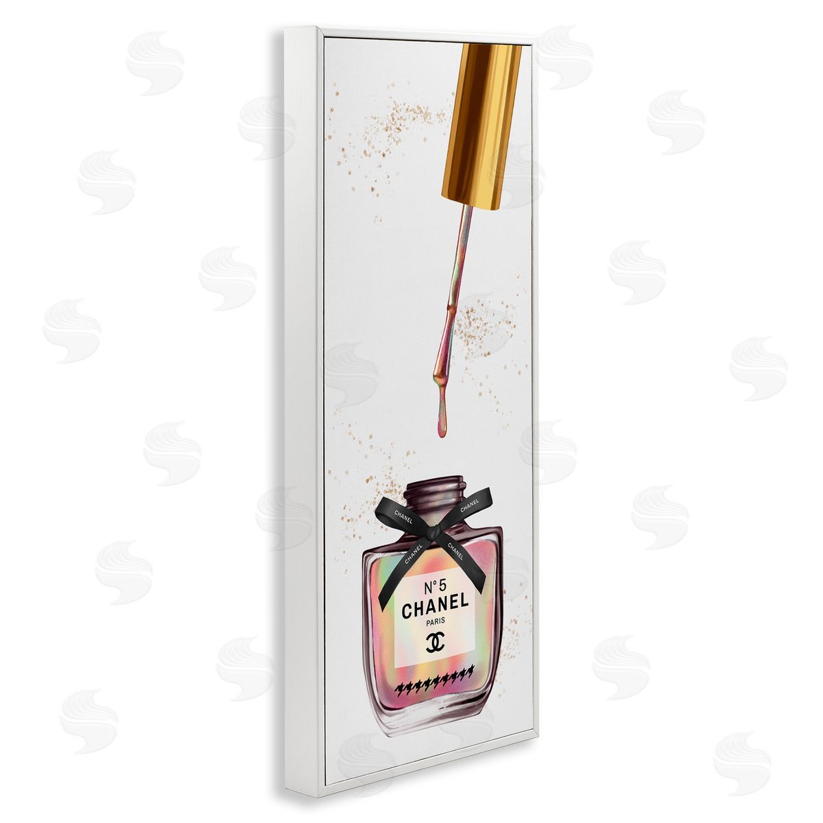 Makeup Nail Polish Brush Rainbow & Gold White Frame Print Wall Art, Home Decor by Ziwei Li