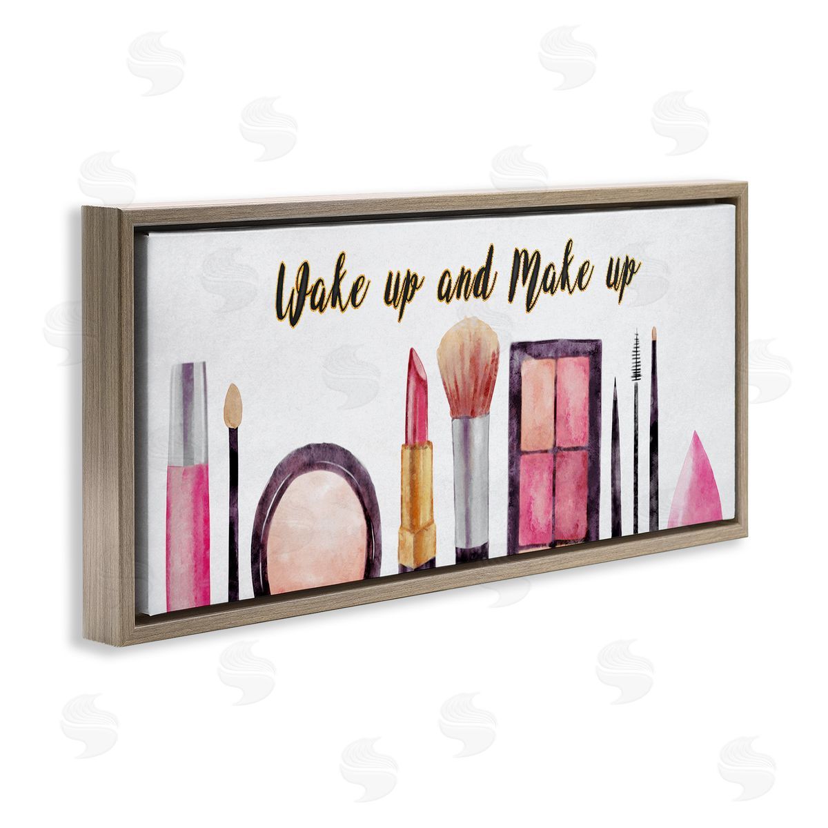 Wake Up Make Up Watercolor Brown Floating Frame Canvas Wall Art, Home Decor by Ziwei Li