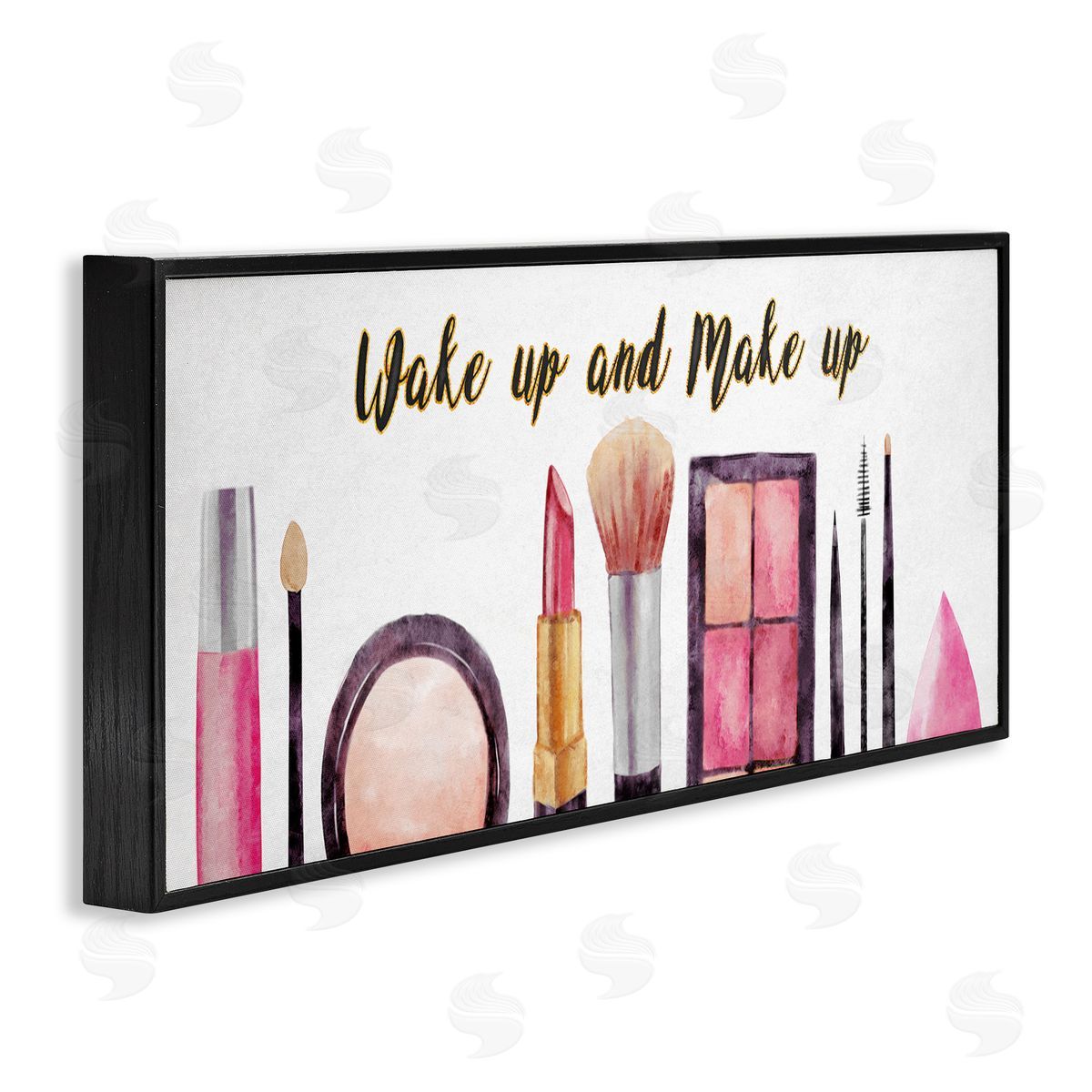 Wake Up Make Up Watercolor Black Frame Print Wall Art, Home Decor by Ziwei Li